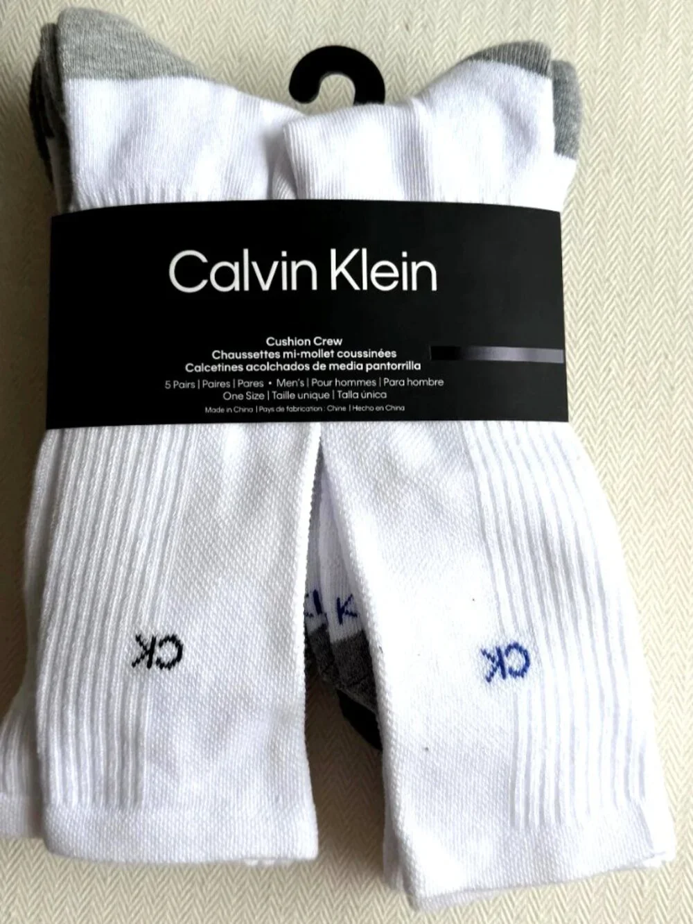 Calvin Klein Men's Cushion Crew Socks 5 Pair Pack White One Size NWT